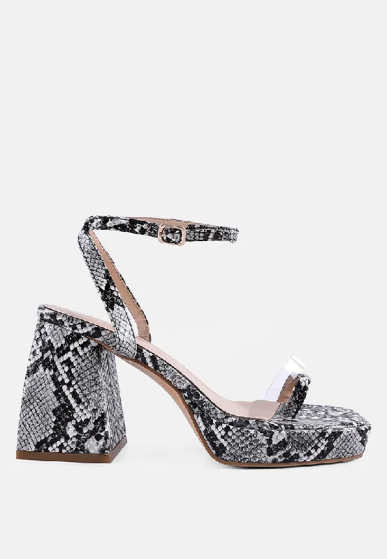 such flirt snake pattern block heeled sandals