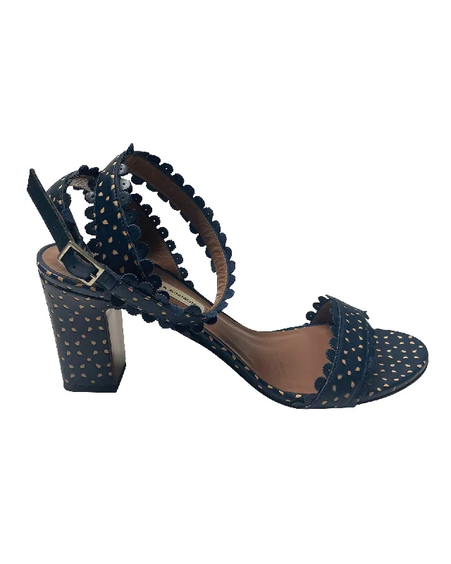 Tabitha Simmons Leticia Perforated Sandals in Blue Calfskin Leather