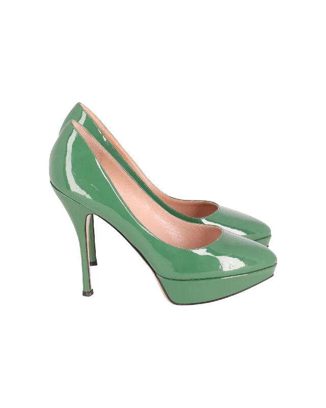 Valentino Platform Pumps in Green Patent Leather