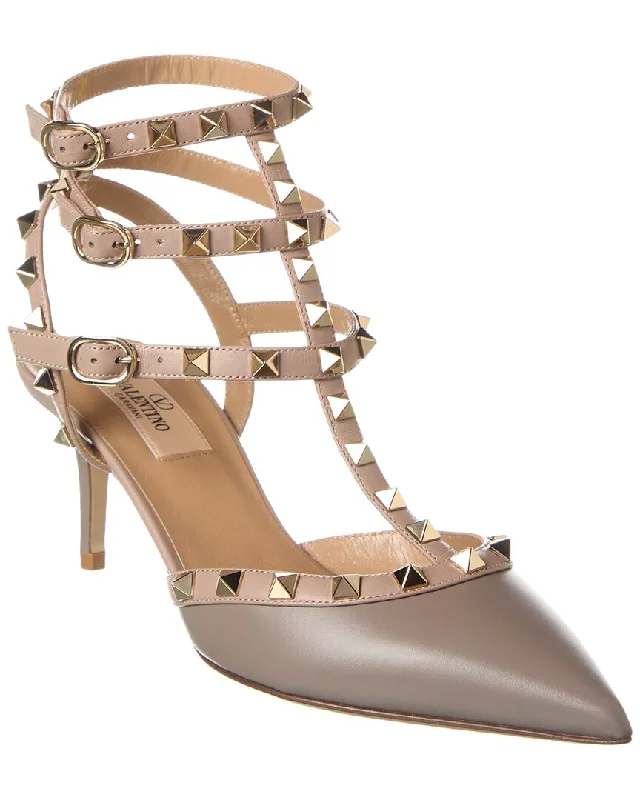 Valentino Rockstud Caged 65 Leather Ankle Strap Pump