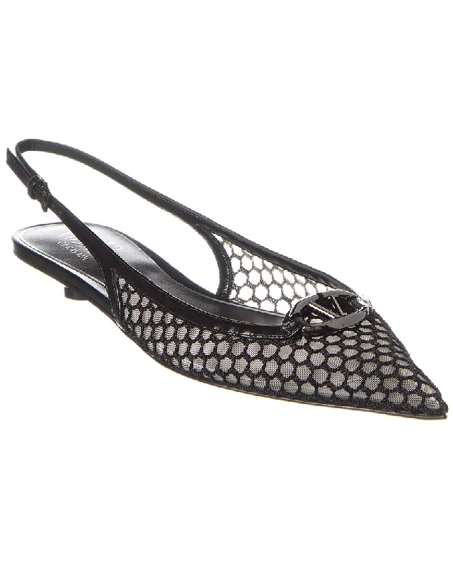 Valentino VLogo Mesh & Leather Slingback