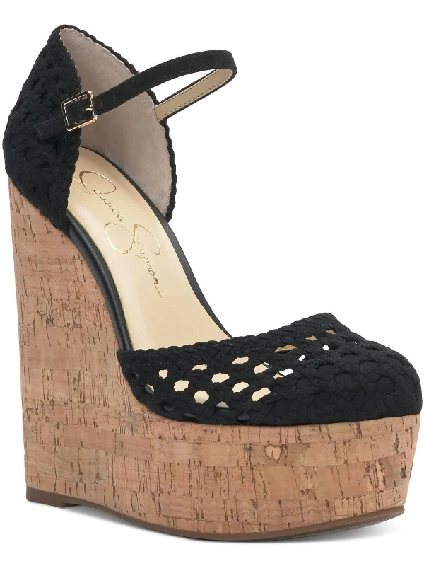 Womens Cork Ankle Strap Platform Heels