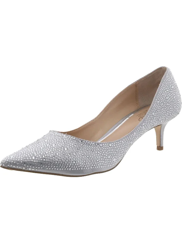 Womens Embellished Pointed Toe Kitten Heels