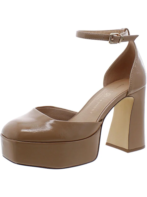 Womens Faux Leather Ankle Strap Platform Heels