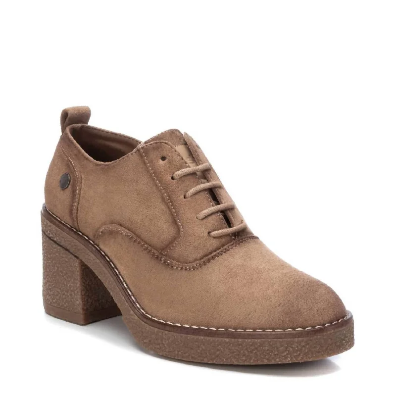 Women's Suede Heeled Oxfords In Taupe