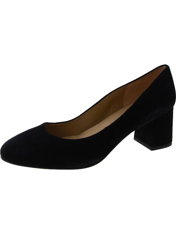 Womens Suede Round Toe Block Heels