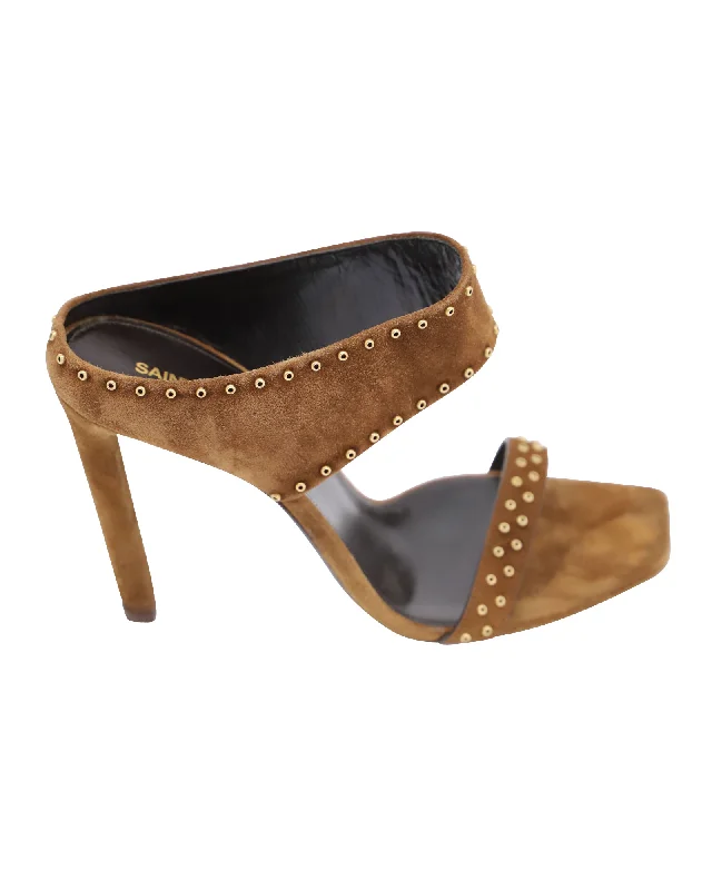 Yves Saint Laurent Mica 105 Stud Heels in Brown Suede