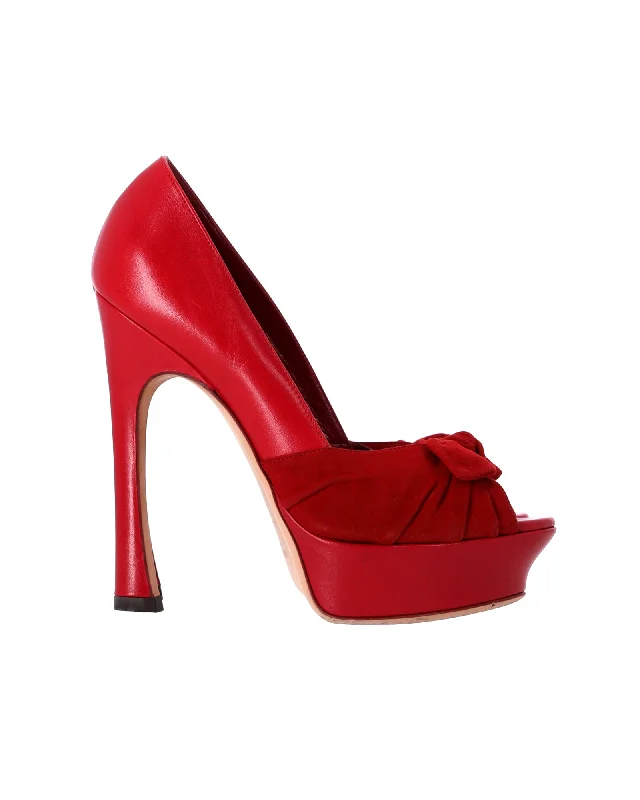 Yves Saint Laurent Palais 105 Bow Pumps in Red Leather